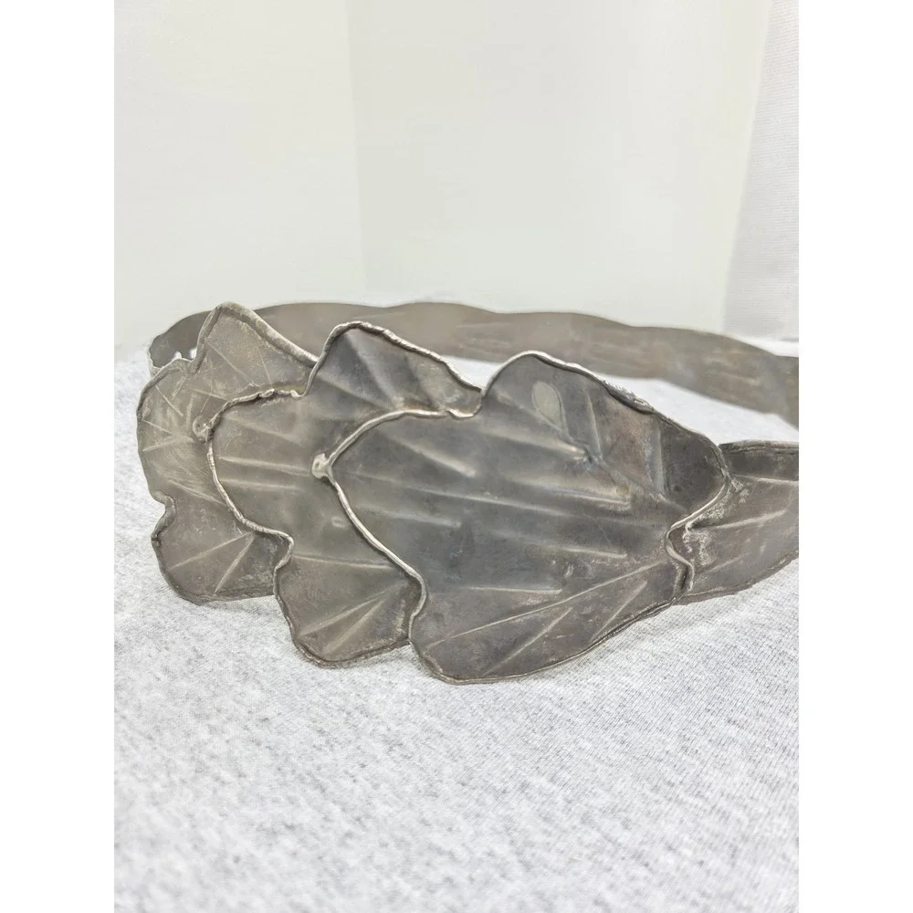 Vintage Womens Handmade Solid Brass Wide Statement Adjustable Leaf Belt 34in